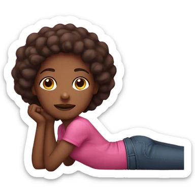 dark brown girl with pink shirt laying down sticker