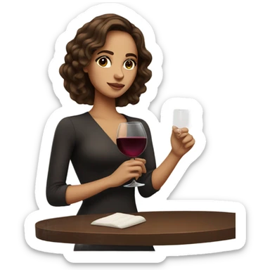 rich girl with brown hair, dark eyes, with a glass of wine  sticker