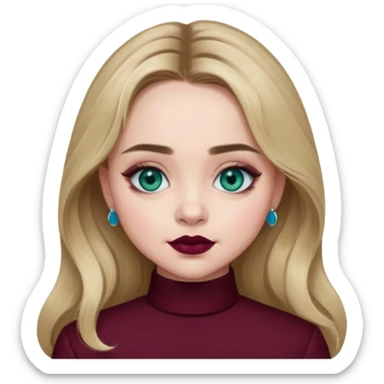 Sabrina carpenter blue-green eyes wearing burgundy lipstick  sticker