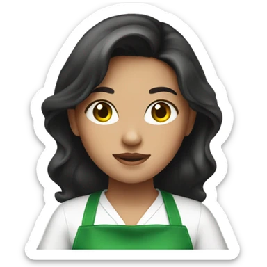 Pretty girl with dark hair wearing a green apron sticker