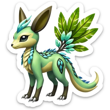  Exotic Tropical Feathery Leathery Scaly Planty Meloetta-Zygarde-Zeraora-Renamon-Protogen-Palkia-hybrid-fusion-Fakémon-creature, full body sticker