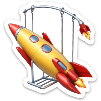 an iOS emoji style swing with rockets mounted on the sides of the seat, ready for takeoff sticker