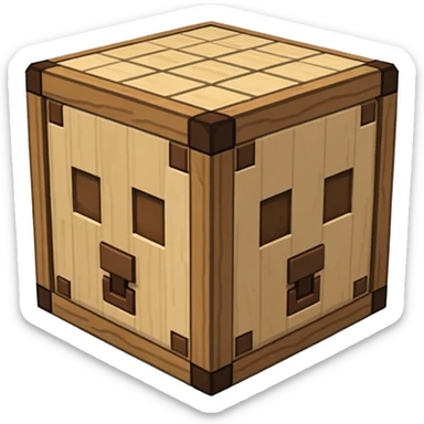 minecraft crafting station in a minecraft cube style sticker