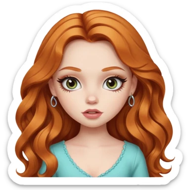 pale skin, girly bratz baddie, beautiful eyes, eyeliner, long wavy ginger hair sticker