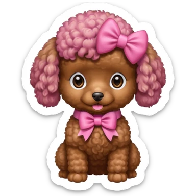 Brown toy poodle with pink bow sticker