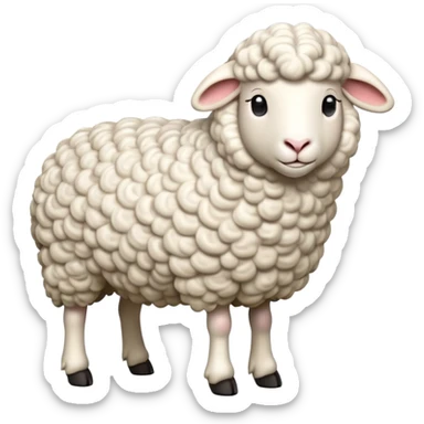 cinematic-[realistic sheep]-realistic-full-body-standing-emoji,-tail-flicking-lazily,-head-tilted-dramatically,-curly-[white]-fur,-simplified-yet-realistic-focused-features,-highly-detailed,-glowing-with-an-almost-sarcastic-glow sticker