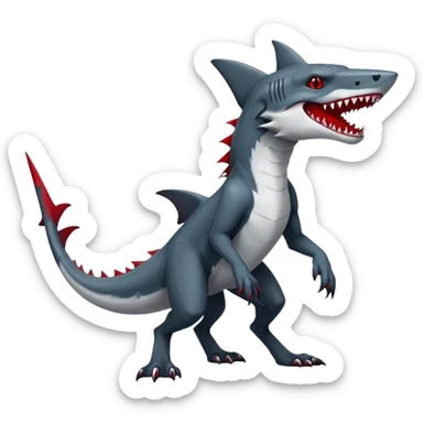 Cool Realistic dark edgy canine-vernid-sergal-fursona-hybrid-animal creature with a shark-tail and red scars, full body, with sharp markings  sticker