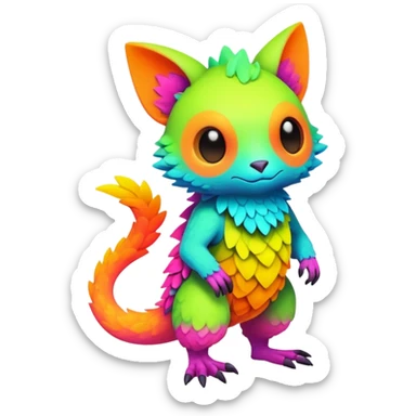 lush warm-colored modern colorful neon-colored Fakémon-Trico-creature (full body) sticker