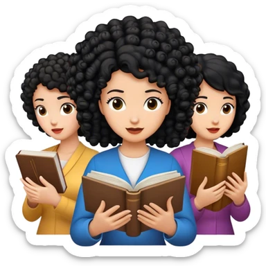 First woman curly hair, second woman black hair and third woman black hair reading bible sticker