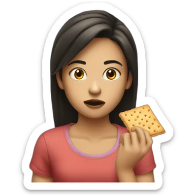 Girl with mean facing eating crackers sticker