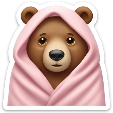 bear cozy in a light pink blanket sticker