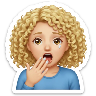 Emoji di ragazza bionda riccia che urla e mette una mano ben aperta in faccia davanti la bocca e gli occhi sticker