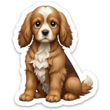 cinematic-[cocker spaniel dog]-realistic-full-body-sitting-emoji,-tail-resting-loosely-beside-its-paws,-head-tilted-dramatically,-scruffy-[solid brown]-fur,-simplified-yet-realistic-focused-features,-highly-detailed,-glowing-with-an-almost-sarcastic-glow sticker