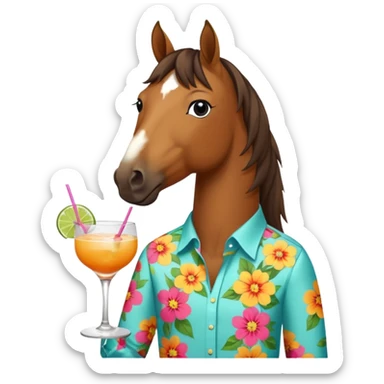  horse with flowered shirt character holding cocktail sticker