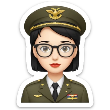 Black hair military secretary glasses nerd cute sticker