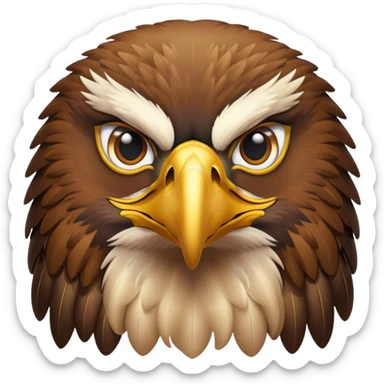 Cinematic Noble Golden Eagle Portrait Emoji, Poised and majestic, with a powerful, broad build, regal hooked beak, and piercing, intense eyes set against richly golden-brown plumage, Simplified yet sharp and sophisticated features, highly detailed, glowing with a soft, amber radiance, high shine, intelligent and commanding, stylized with an air of aerial supremacy, focused and determined, soft glowing outline, capturing the essence of a watchful and confident golden eagle that appears ready to soar out of the screen with effortless authority! sticker