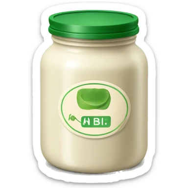 a cream coloured jar with a green lid & green label sticker