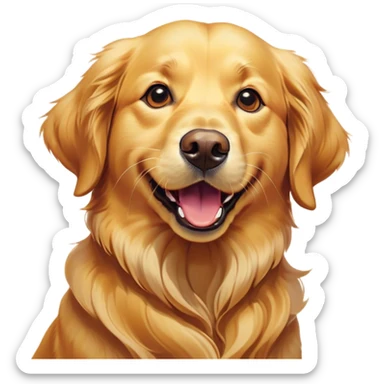 Cinematic Comical Golden Retriever Portrait Emoji, Head tilted dramatically with an exaggeratedly shocked or amused expression, featuring a vibrant golden coat with a lively sheen, wide, expressive brown eyes filled with playful disbelief, Simplified yet hilariously expressive features, highly detailed, glowing with a slightly sassy glow, high shine, dramatic yet playful, stylized with an air of cheeky attitude, bright and endearing, soft glowing outline, capturing the essence of a spirited and over-the-top companion, so meme-worthy it feels like it could side-eye its way into internet fame instantly! sticker