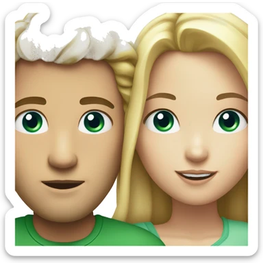  man with blonde hair and blue eyes and a girl with dark brown hair and green eyes sticker