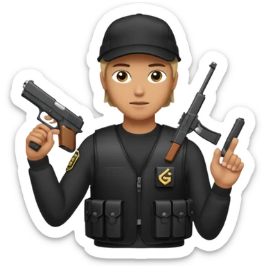 Fantasma con Glock en la mano izquierda, con gorra y un chaleco antibalas  sticker