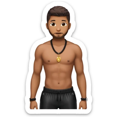 Usher with shirtless with necklace, dark brown hair, latex black harem pants sticker
