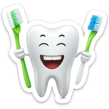 one white cheerful tooth holding a toothbrush in his hands sticker