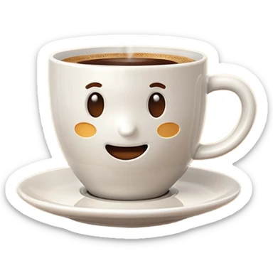 A plain 3D cartoon coffee cup filled with hot coffee,light steam rising, glossy ceramic texture, warm soft lighting, realistic Memoji-style on a dark background. Negative: no saucer. sticker