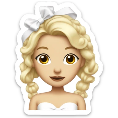 coquette blonde with white bow on hair and white dress sticker