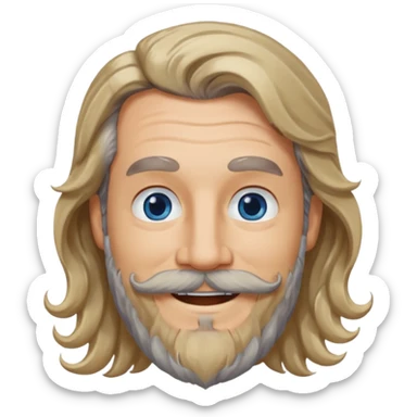 MID AGE MAN WITH LONG BLOND, GREY & bROWN WAVY HAIR; AND BROWN & GREY MOUSTACH AND BEARD, SMILE sticker