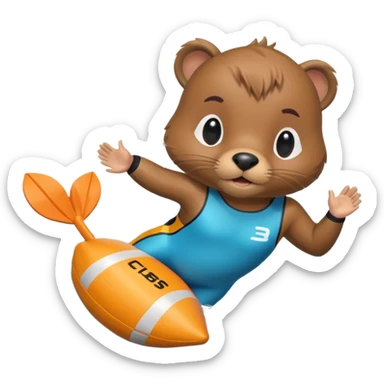 A focused beaver swimmer wearing a racing suit, diving past a floating buoy chibi cute


 sticker