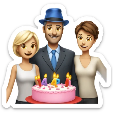 European company of 4 people (mom dad and 2 kids) celebrate birthday in birthday hats sticker