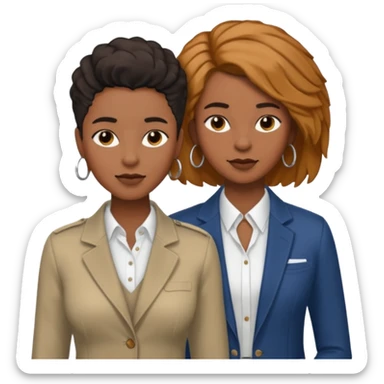 Black lesbian couple with one masculine with short hair and one feminine with long hair in stylish clothes  sticker