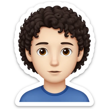 boy, really dark brown hair, curly hair, dark brown eyes, pale skin, , hair sticker