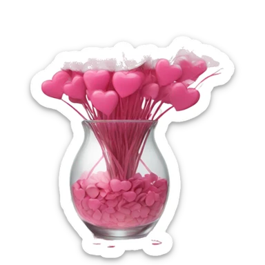 10000000 huge pink hearts on stems in a clear glass vase sticker