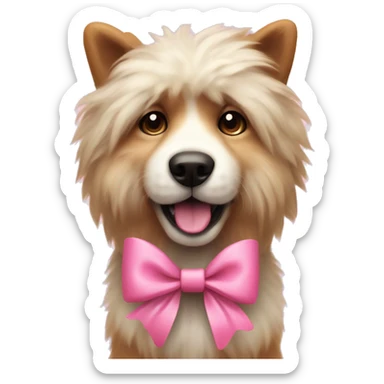 fluffy dog with pink bow sticker