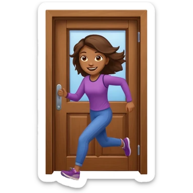 brown skinned female running out of door sticker