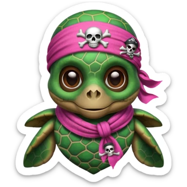 sea turtle wearing a pink pirate skull scarf sticker