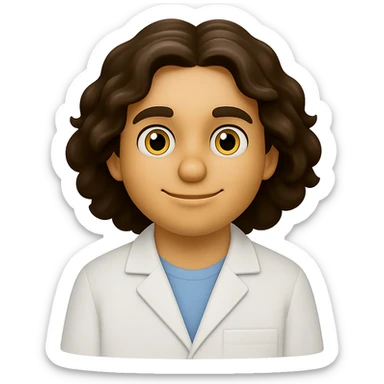 Create an image of an Argentine student wearing a white lab coat, with a friendly expression, in the style of 3D emoji. The background should be transparent. No text included. sticker
