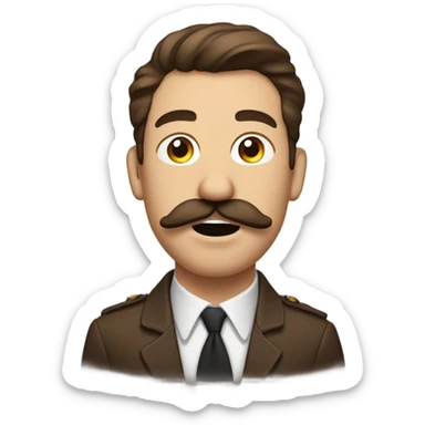 Brown haired guy with a mustache eyes rolling back board blowing air out of his mouth sticker