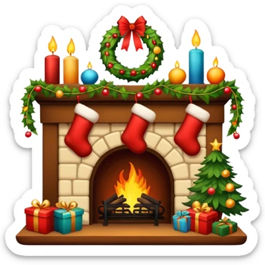 Cozy Christmas fireplace with decorations sticker