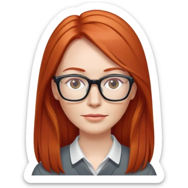 middle age Red head long straight hair pale skin wearing glasses sticker
