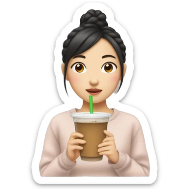 Asian girl wear sweater and have a boba sticker