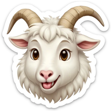 Cinematic Cute Yawning White Goat Portrait Emoji, Head tilted slightly with a dramatic, wide-open yawn, showcasing a soft, downy white fur with delicate horns and gently drooping ears, round eyes barely open in drowsy contentment, Simplified yet irresistibly adorable features, highly detailed, glowing with a soft, cozy glow, high shine, relaxed yet expressive, stylized with a touch of whimsy, bright and endearing, soft glowing outline, capturing the essence of a sleepy yet affectionate goat, so drowsy it feels like it could stretch out of the screen and curl up for a nap! sticker