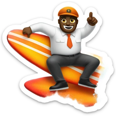 A-train conductor riding a surfboard in an ocean of lava white he makes himself a cocktail sticker