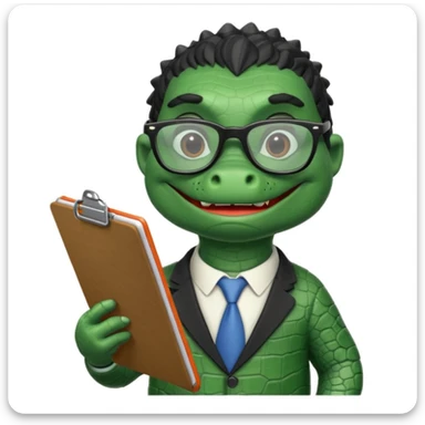 A 1960s style image of a gator with a clipboard and a pencil sticker