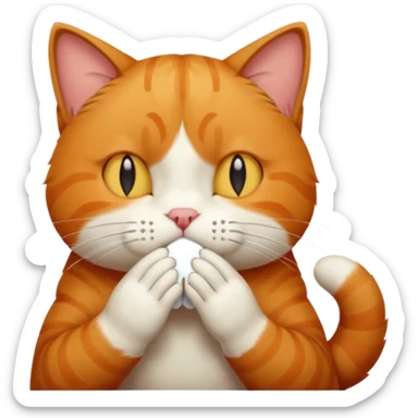 A cat holding its forehead with its paw because it has a headache sticker
