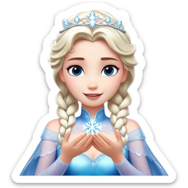 Cinematic Elegant Elsa Portrait Emoji, Standing gracefully with snowflakes forming in her hands, a soft yet confident smile, frosty shimmer surrounding her, a queen in perfect icy splendor! sticker