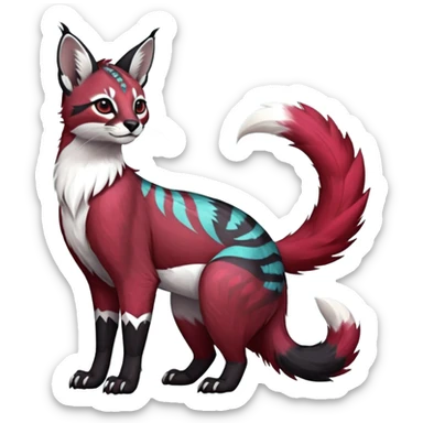 Black red burgundy grey white tribal-marked iridescent pastel white glorious divine exotic cute cool beautiful shiny beautiful fantasy-caracal-civet-genet-sergal-vernid-Gryphon-Cacomistle-Trico-oncilla-animal-Fakémon-hybrid-fursona (full body) sticker