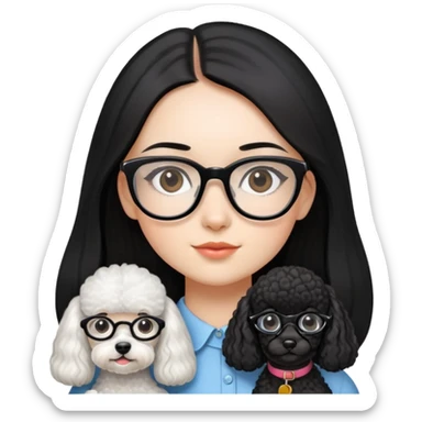 A beautiful girl with glasses with fair skin has long straight black hair and a miniature Poodle. sticker