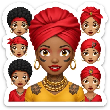 afro black hair with red head bandana and lots of face tattoo black skin girl sticker